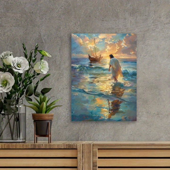 Christianartworkshop Spiritual Journey Wall Art: Jesus Walking on Water & Faith Resonance for Decor - Framed Canvas Painting - 11.81''*15.75''0.71"/30*40*1.8cm - image 0