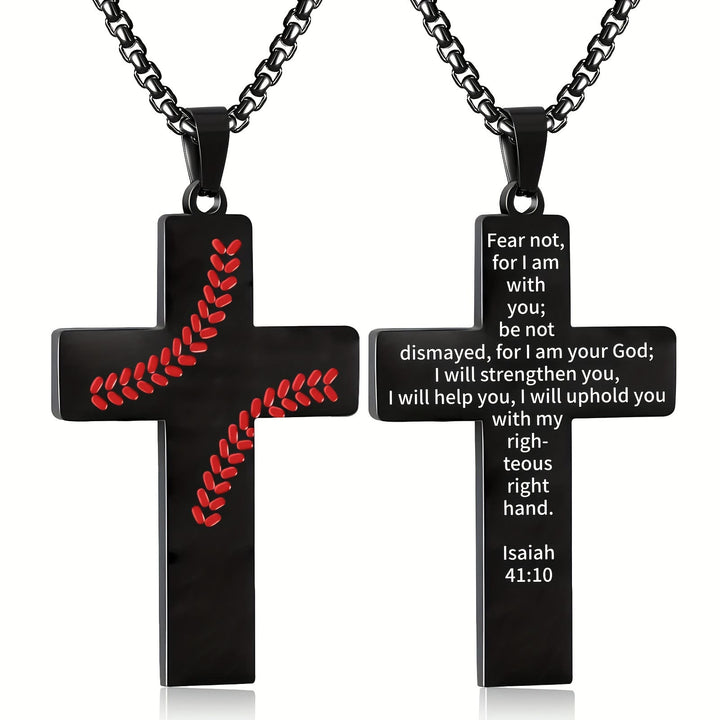 Christianartworkshop Baseball Stitch Cross Necklace: Athletic Devotion & Inspirational Quote - Black - Isaiah 41:10 - image 19