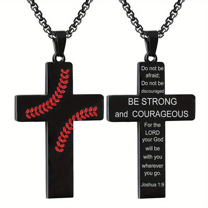 Christianartworkshop Baseball Stitch Cross Necklace: Athletic Devotion & Inspirational Quote - Black - Joshua 1:9 - image 21