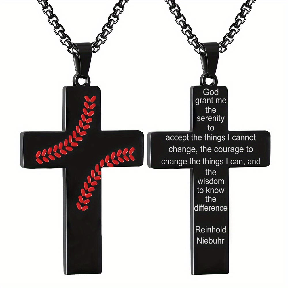 Christianartworkshop Baseball Stitch Cross Necklace: Athletic Devotion & Inspirational Quote - Black - God - image 23