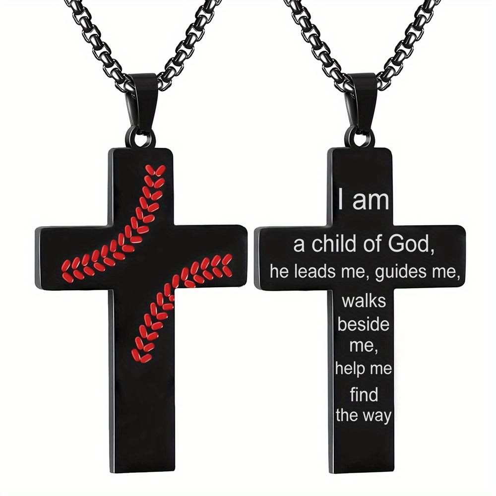 Christianartworkshop Baseball Stitch Cross Necklace: Athletic Devotion & Inspirational Quote - Black - I Am Achild Of God - image 25