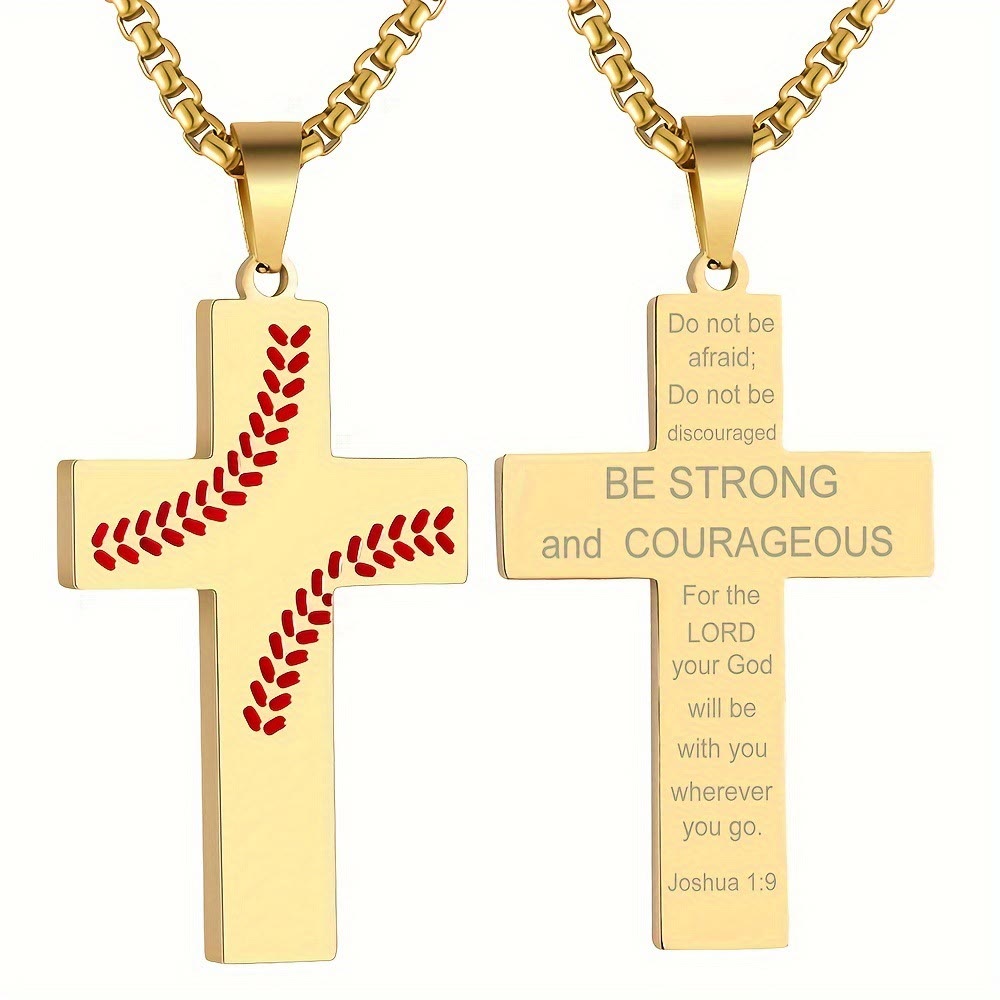 Christianartworkshop Baseball Stitch Cross Necklace: Athletic Devotion & Inspirational Quote - Golden - Joshua 1:9 - image 31
