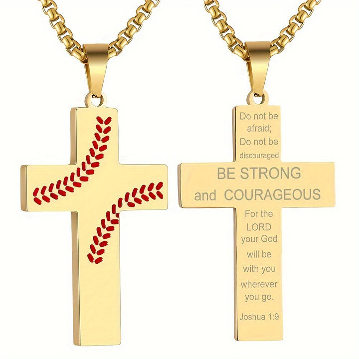Christianartworkshop Baseball Stitch Cross Necklace: Athletic Devotion & Inspirational Quote - Golden - Joshua 1:9 - image 31