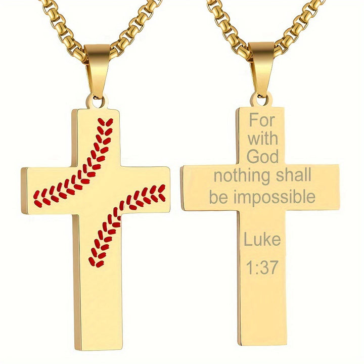 Christianartworkshop Baseball Stitch Cross Necklace: Athletic Devotion & Inspirational Quote - Golden - Luke 1:37 - image 30