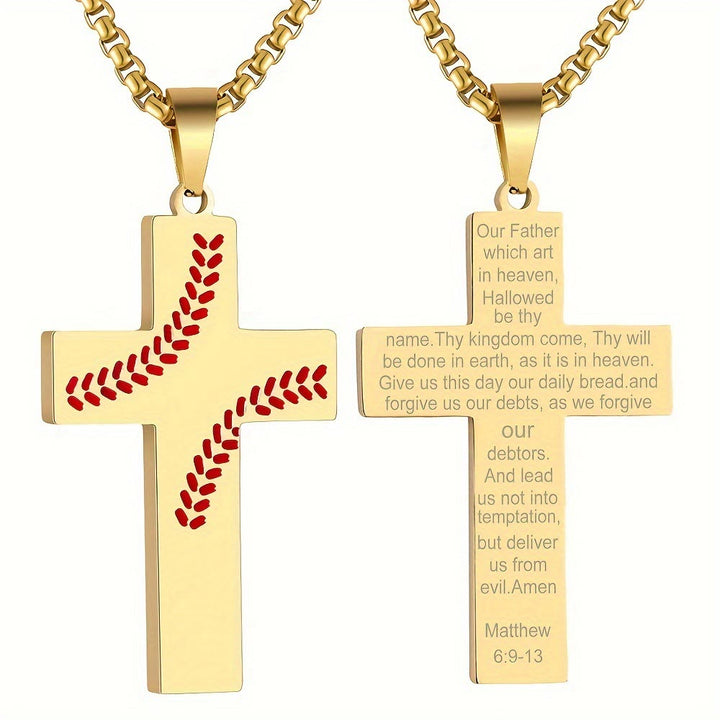 Christianartworkshop Baseball Stitch Cross Necklace: Athletic Devotion & Inspirational Quote - Golden - Matthew 6:9-13 - image 34
