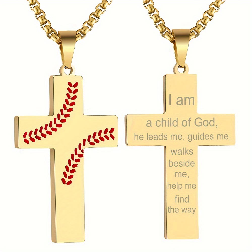 Christianartworkshop Baseball Stitch Cross Necklace: Athletic Devotion & Inspirational Quote - Golden - I Am Achild Of God - image 35