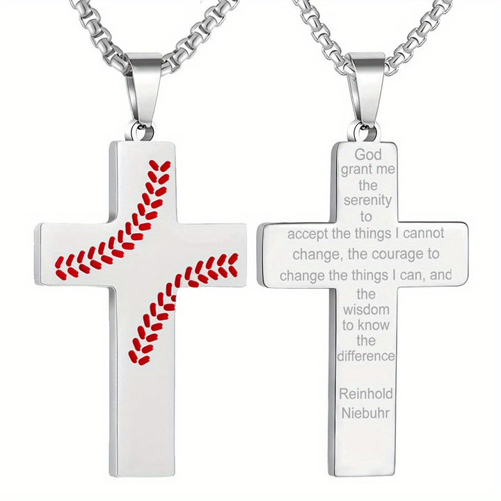 Christianartworkshop Baseball Stitch Cross Necklace: Athletic Devotion & Inspirational Quote - Silver - God - image 10