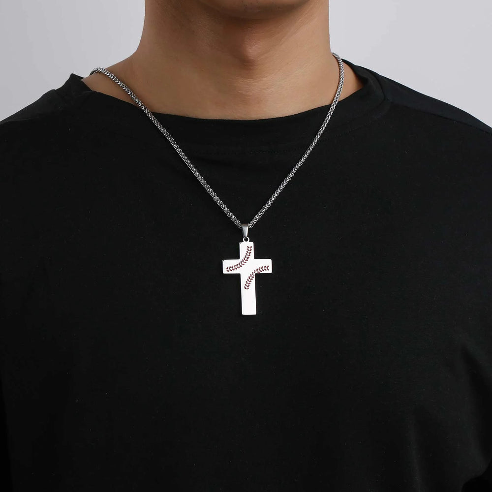 Christianartworkshop Baseball Stitch Cross Necklace: Athletic Devotion & Inspirational Quote - image 1