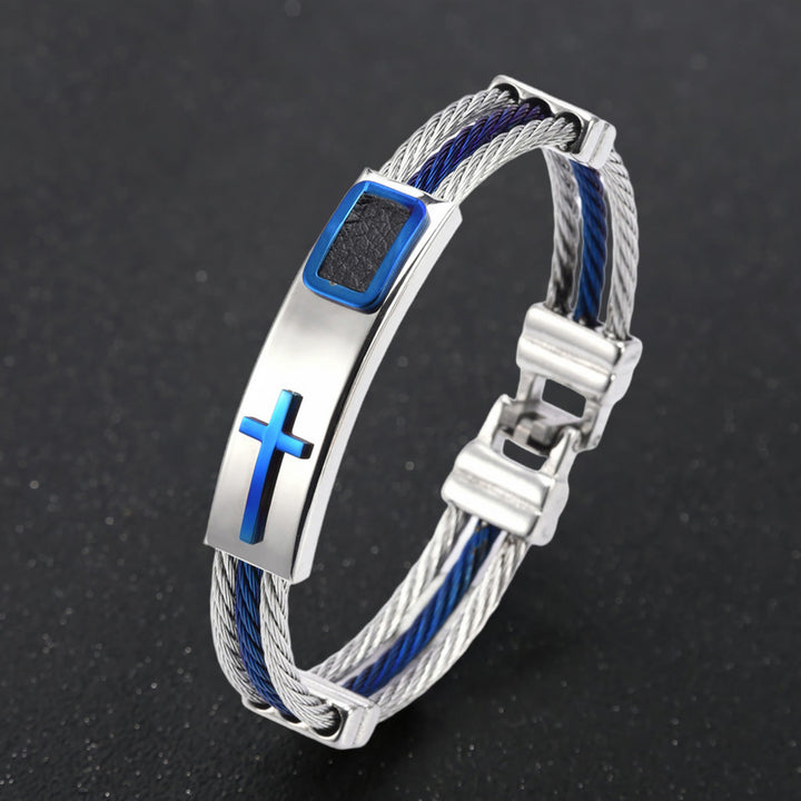 Christianartworkshop Multicolor Cross Cable Bracelet: Faith-Driven Style & Enduring Devotion - Silver & Blue - image 11