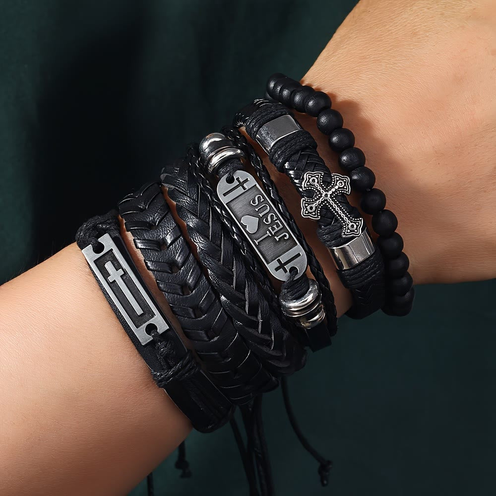 Christianartworkshop Faith-Driven Leather Bracelet Set of 6: Devotion & Stylish Expression - Wrist Circumference: 7.09''-8.66''/18-22cm - image 0