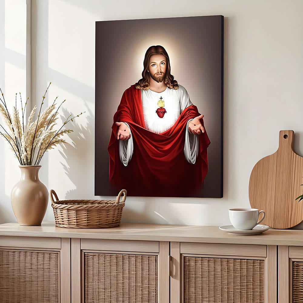 Christianartworkshop Sacred Jesus Heart Wall Art Prints: Spiritual Warmth for Believing Homes - Framed Canvas Painting - 11.81''*15.75''0.71"/30*40*1.8cm - image 0
