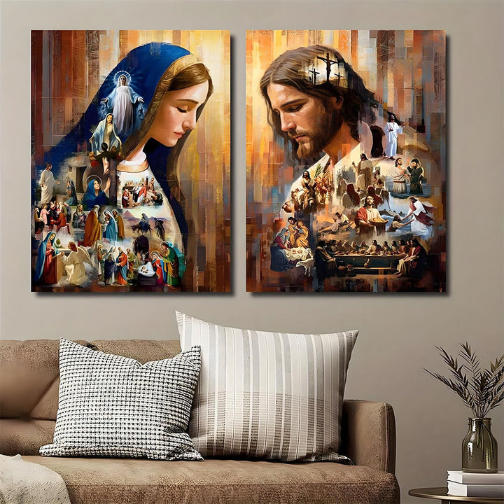 Christianartworkshop Jesus & Mary Spiritual Narrative Wall Art Prints: Faith Journey & Storytelling - Mary - Framed Canvas Painting - 11.81''*15.75''0.71"/30*40*1.8cm - image 0