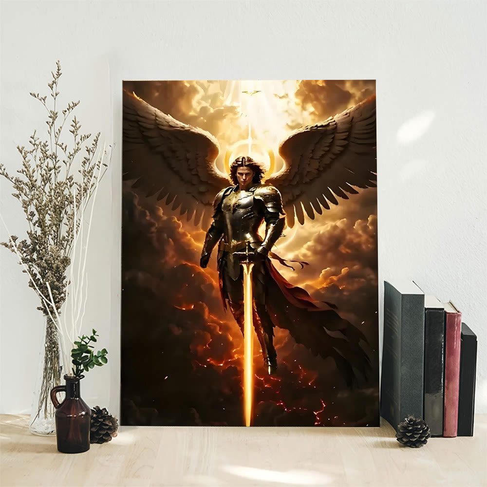 Christianartworkshop Archangel Warrior Art Canvas: Divine Protection & Spiritual Valor - Framed Canvas Painting - 11.81''*15.75''0.71"/30*40*1.8cm - image 0