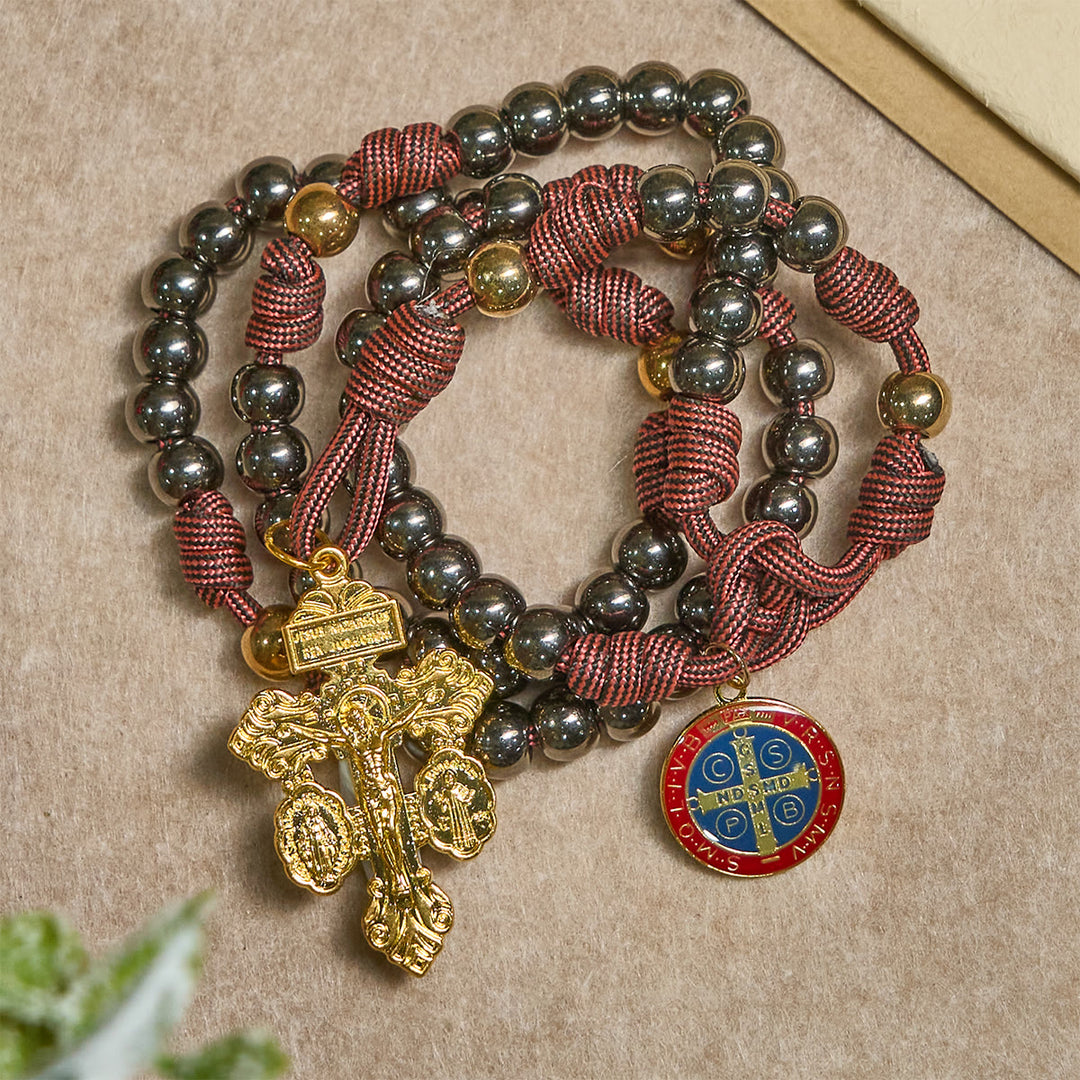 Christianartworkshop Bronze -Tone Beads Rosary with Pardon Cross & St. Benedict Accents - image 7