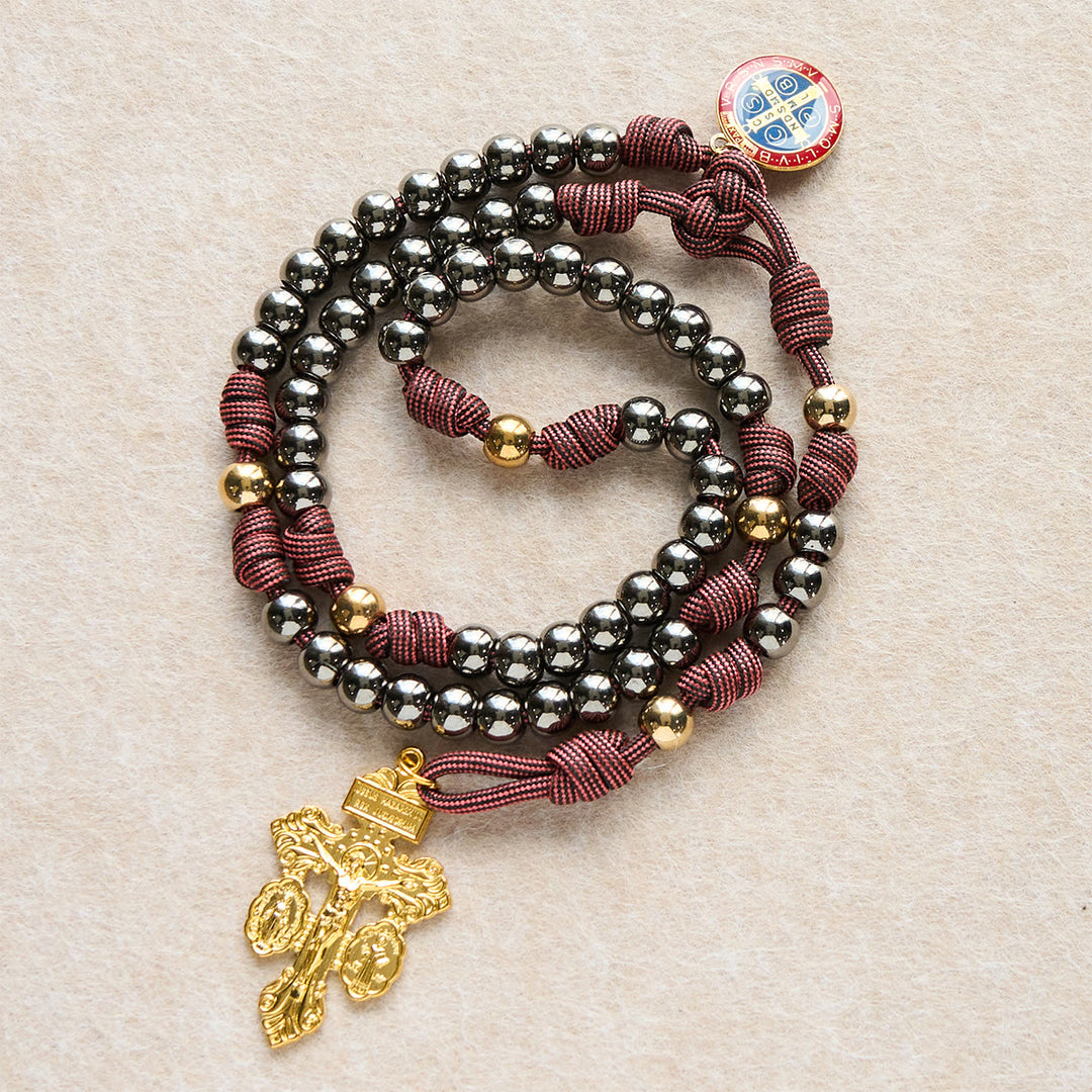 Christianartworkshop Bronze -Tone Beads Rosary with Pardon Cross & St. Benedict Accents - St. Benedict & Pardon Cross - image 0