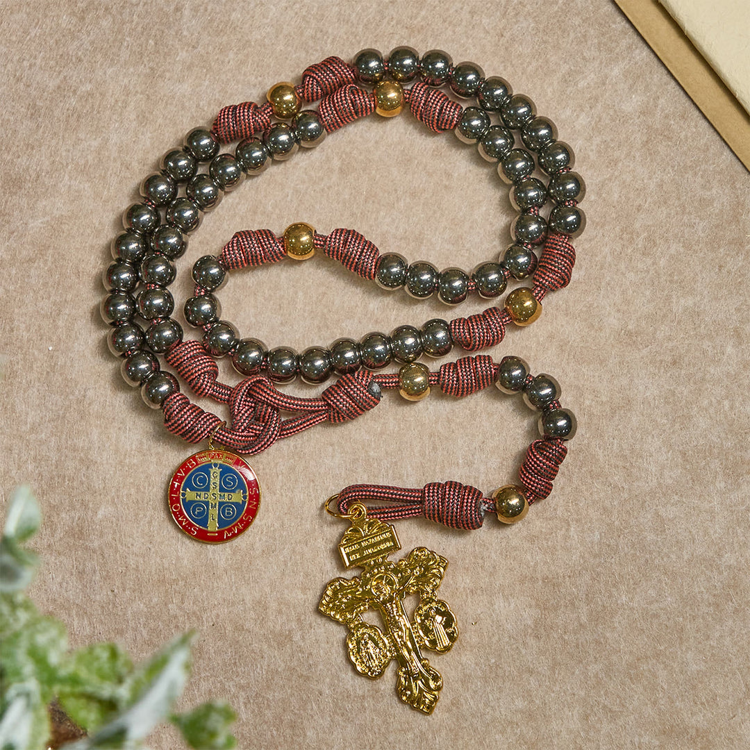 Christianartworkshop Bronze -Tone Beads Rosary with Pardon Cross & St. Benedict Accents - image 4