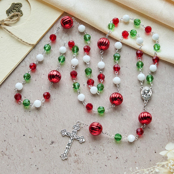Christianartworkshop Christmas Crystal Rosary with Cross: Faithful Celebration & Heavenly Bond - Christmas - Themed Rosary - image 0