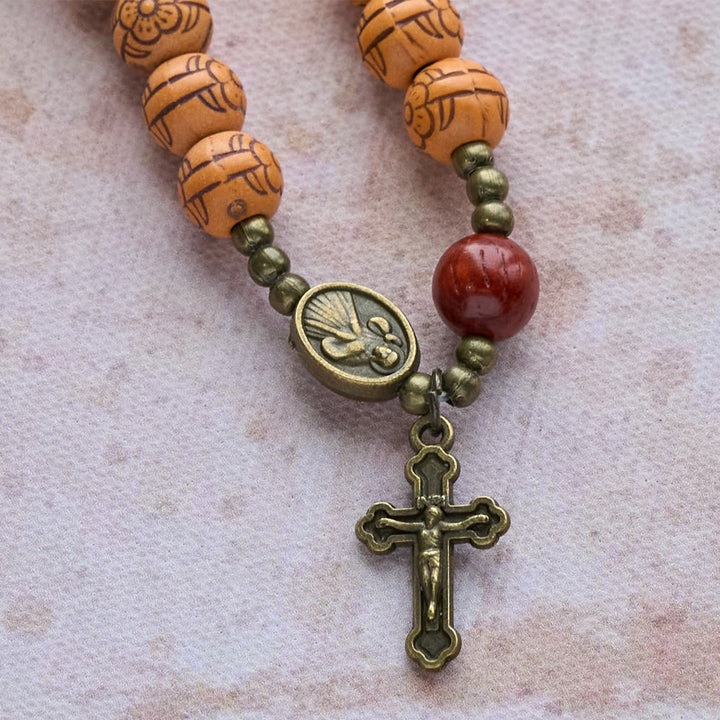 Christianartworkshop Peach Blossom Bead Rosary Bracelet: Devotion & Earthy Grace - image 7