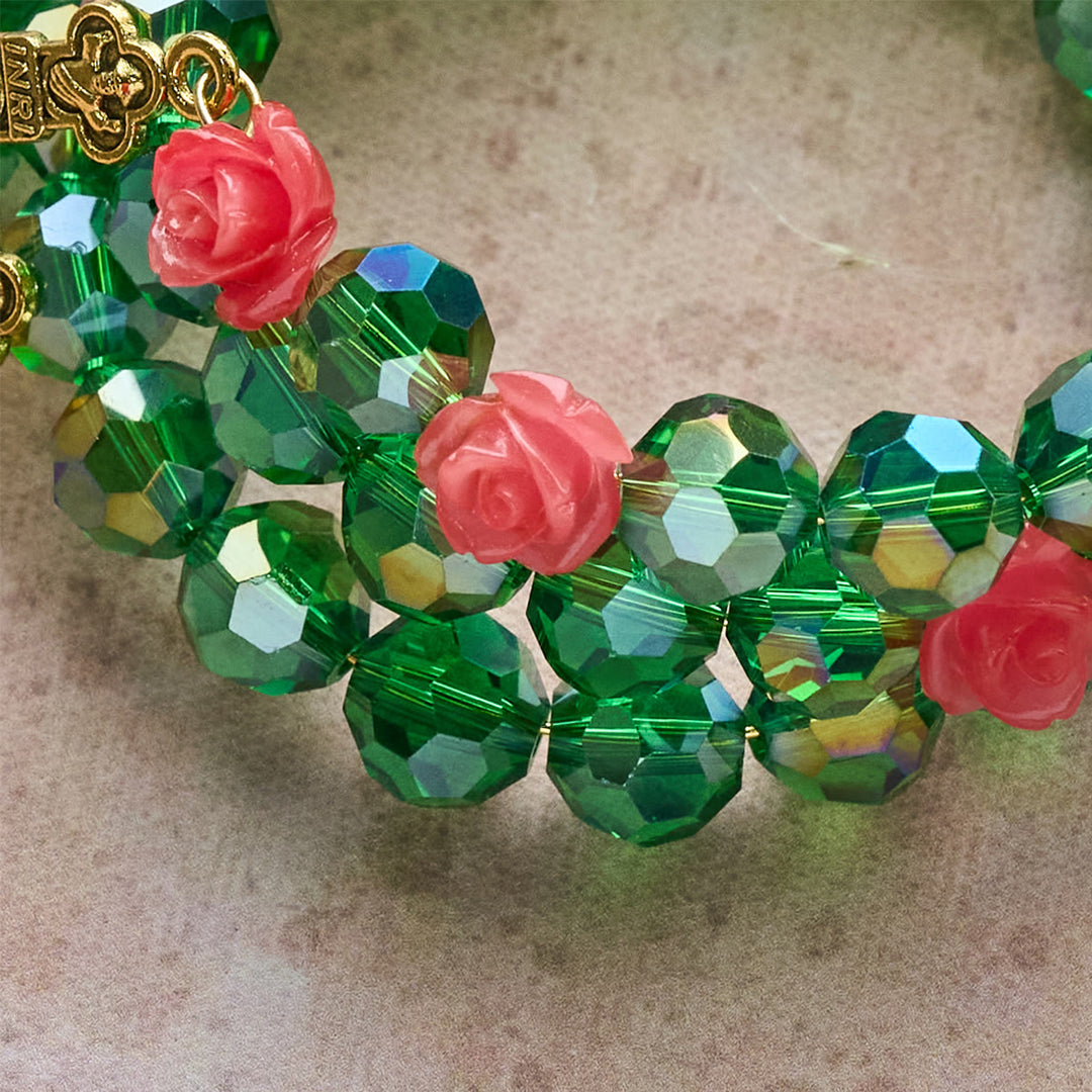 Christianartworkshop Green Crystal & Rose Rosary Bracelet: Devotion & Floral Grace - image 5