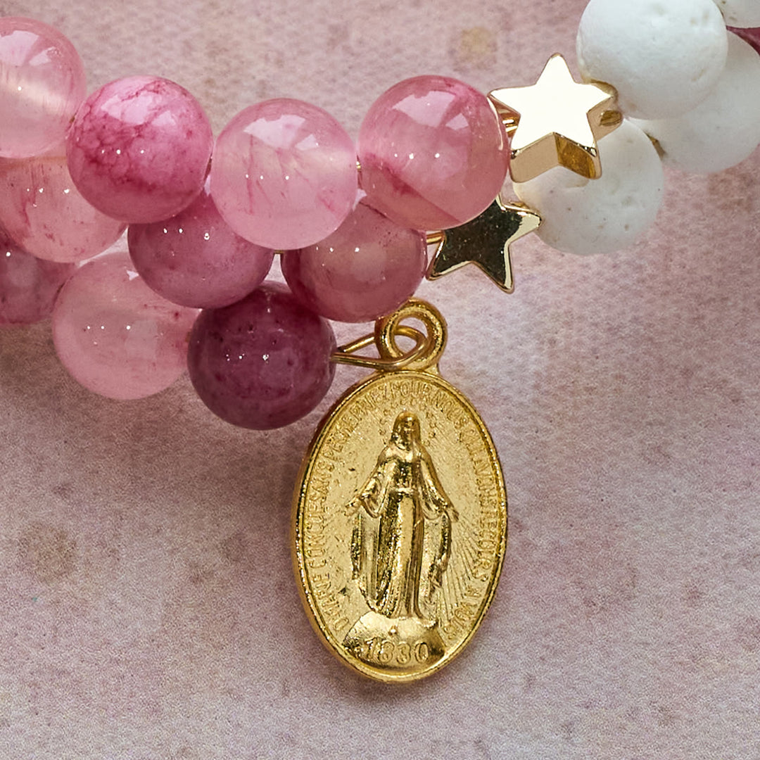 Christianartworkshop Gypsum & Rose Red Agate Rosary Bracelet: Devotion & Heavenly Softness - image 6