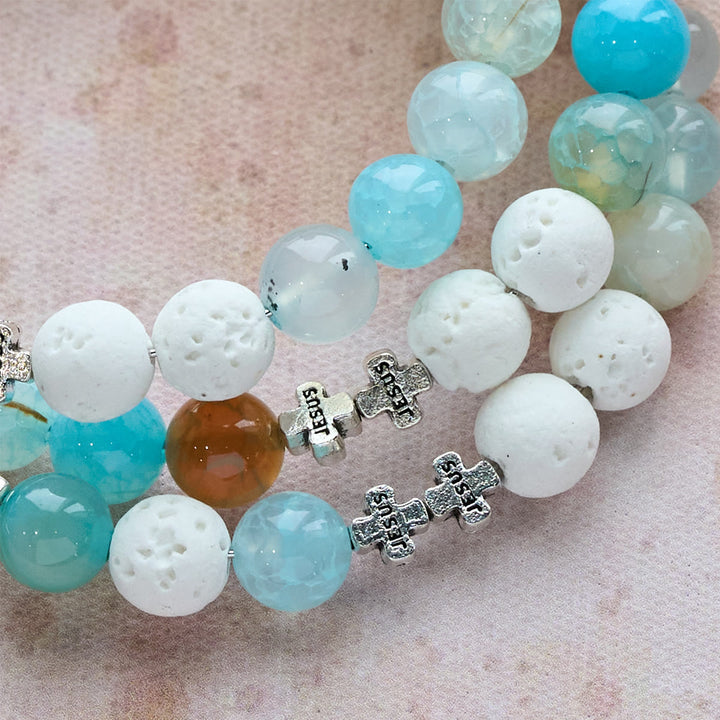 Christianartworkshop Gypsum & Blue Vein Agate Rosary Bracelet: Devotion & Heavenly Serenity - image 8