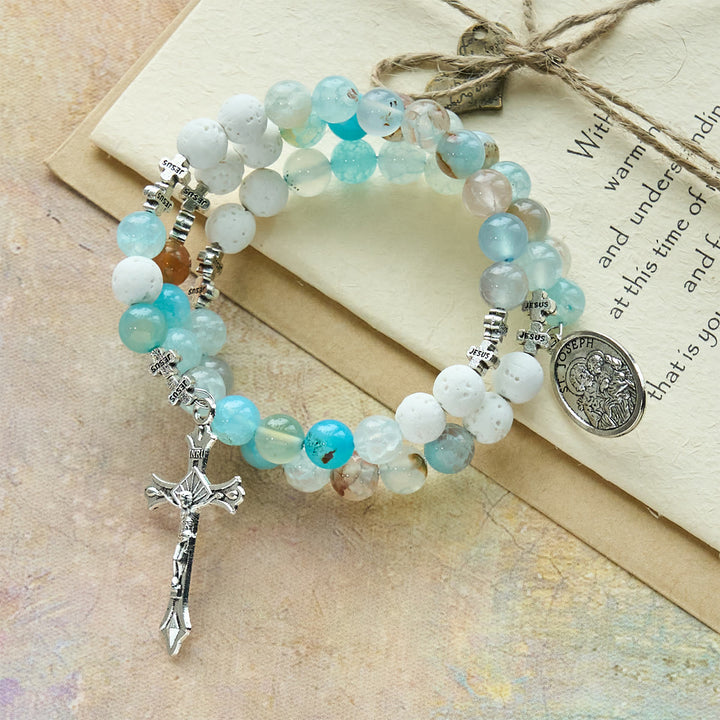 Christianartworkshop Gypsum & Blue Vein Agate Rosary Bracelet: Devotion & Heavenly Serenity - image 5