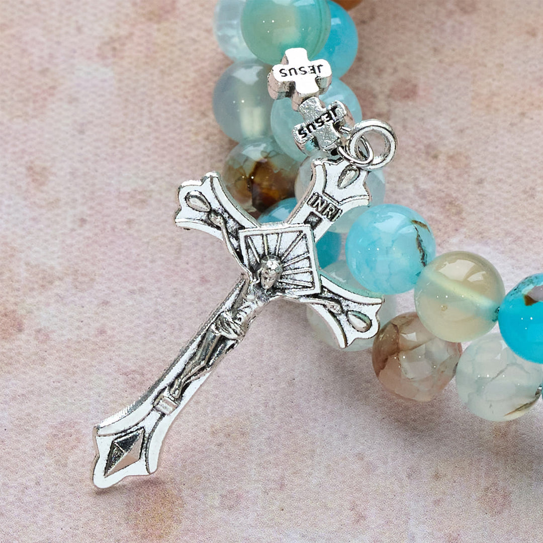 Christianartworkshop Gypsum & Blue Vein Agate Rosary Bracelet: Devotion & Heavenly Serenity - image 7