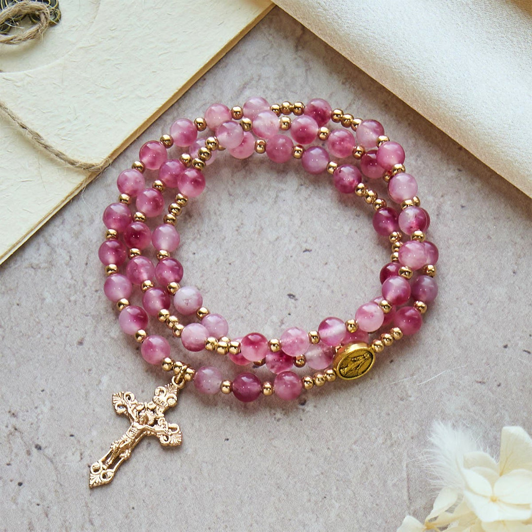Christianartworkshop Rose Red Agate Bead Rosary Bracelet: Devotion & Heavenly Elegance - image 0