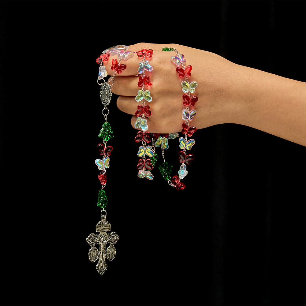 Christianartworkshop Blessed Christmas Tree Rosary with Crystal Butterfly Beads - image 1