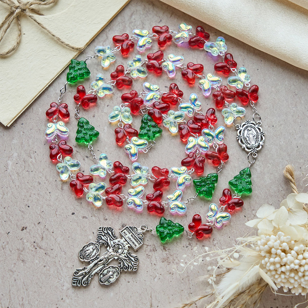 Christianartworkshop Blessed Christmas Tree Rosary with Crystal Butterfly Beads - image 4