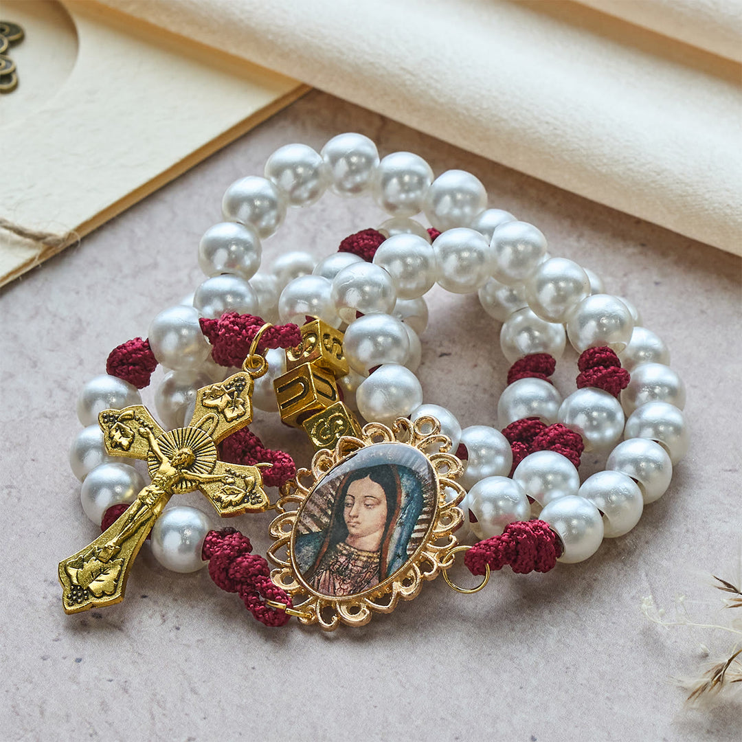 Christianartworkshop Graceful White Custom Rosary with Burgundy Paracord & Personalized JESUS Letters - image 2