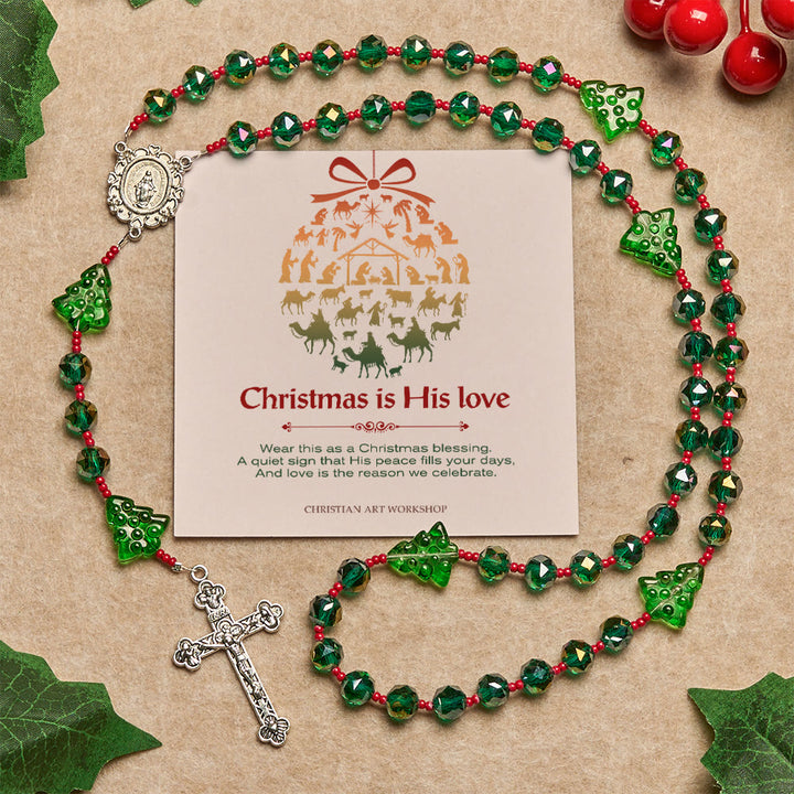 Christianartworkshop Christmas Gift: Joyful Green Tree of Hope Christmas Rosary: Celebrate Christ's Birth - Christmas is His Love - image 3