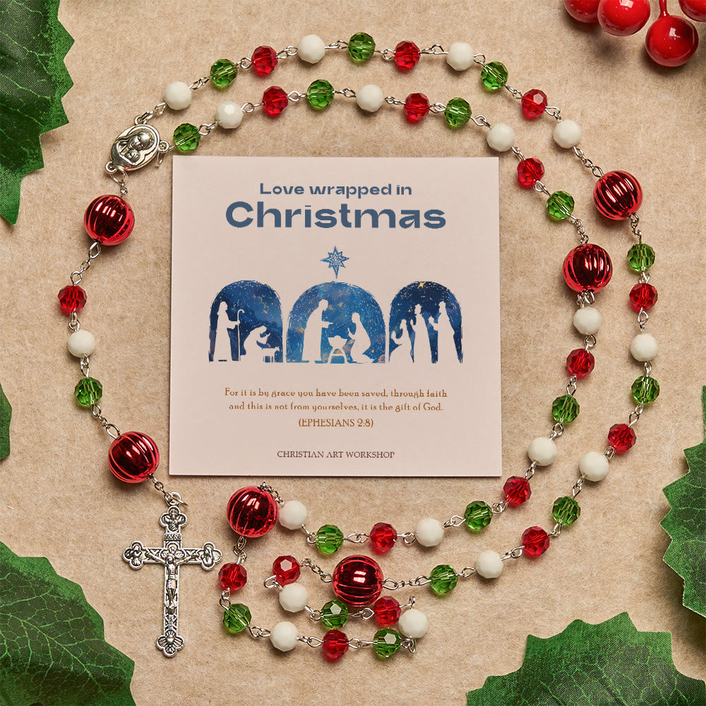 Christianartworkshop Christmas Gift: Faithful Celebration & Heavenly Bond Crystal Rosary with Cross - Love Wrapped in Christmas - image 3