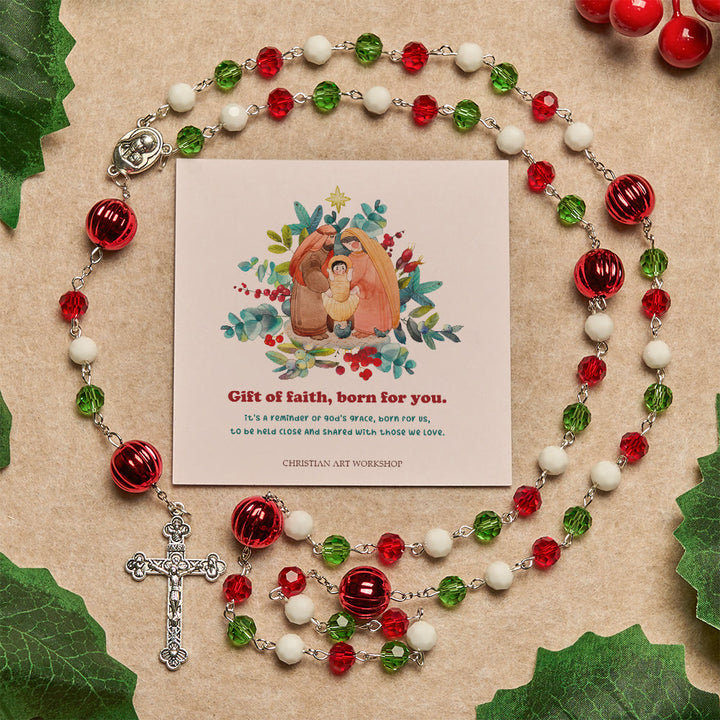 Christianartworkshop Christmas Gift: Faithful Celebration & Heavenly Bond Crystal Rosary with Cross - Gift of Faith Born for You - image 2