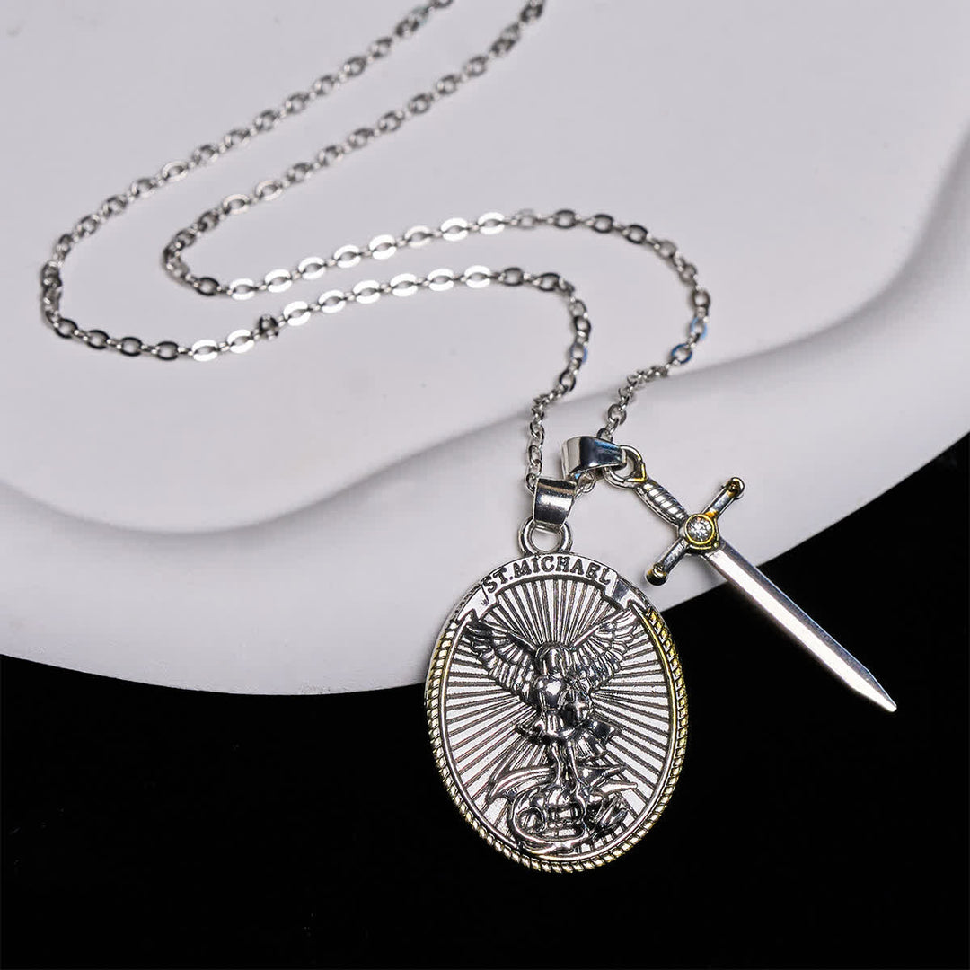 Christianartworkshop Two Tone Sword & Oval Shield St. Michael Pendant Necklace - image 5