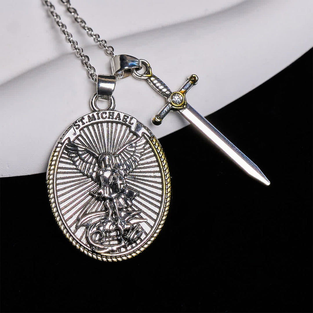 Christianartworkshop Two Tone Sword & Oval Shield St. Michael Pendant Necklace - image 1