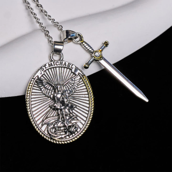 Christianartworkshop Two Tone Sword & Oval Shield St. Michael Pendant Necklace - image 1