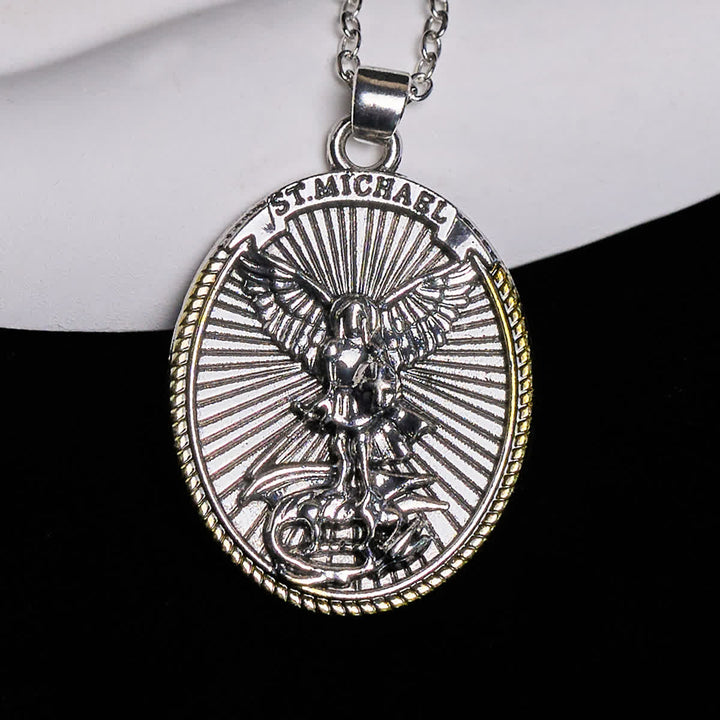 Christianartworkshop Two Tone Sword & Oval Shield St. Michael Pendant Necklace - image 2