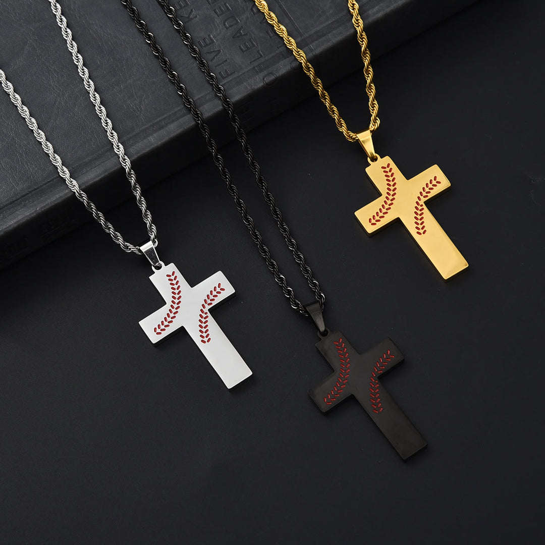 Christianartworkshop Baseball Stitch Cross Necklace: Athletic Devotion & Inspirational Quote - image 3