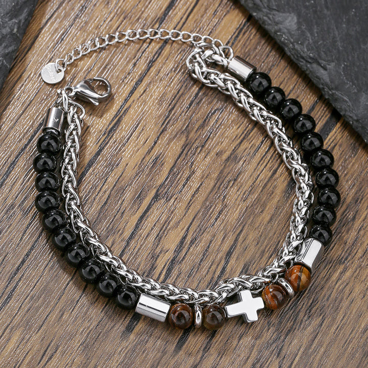 Christianartworkshop Tiger Eye & Black Onyx Bracelet: Faith-Driven Identity & Timeless Devotion - Wrist Circumference: 7.87''-9.84''/20-25cm - image 0