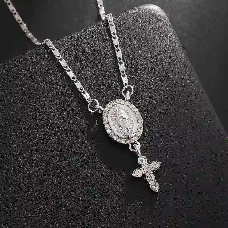 Christianartworkshop Our Lady & Cross Pendant Necklace: Divine Devotion & Timeless Elegance - Silver - image 2
