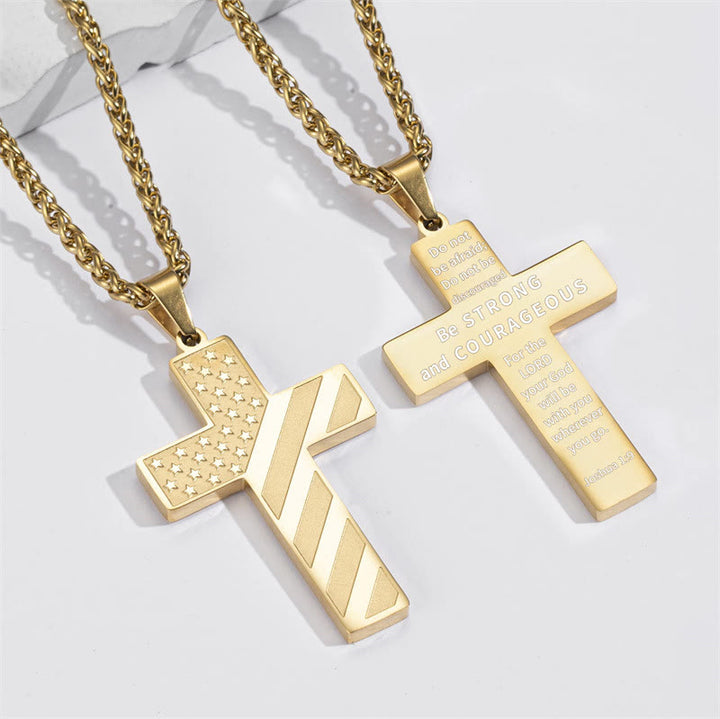 Christianartworkshop Tri-Color Cross Necklace with American Flag & Scripture: A Patriotic Expression - Golden - Joshua 1:9 - image 27