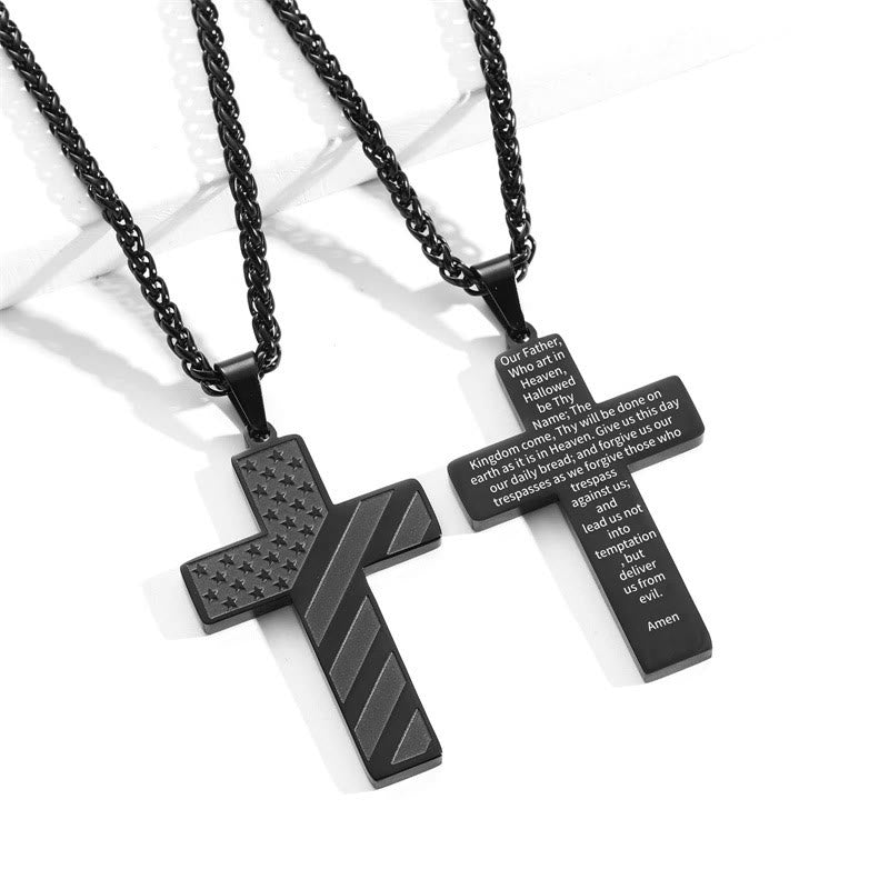 Christianartworkshop Tri-Color Cross Necklace with American Flag & Scripture: A Patriotic Expression - Black - Amen - image 6