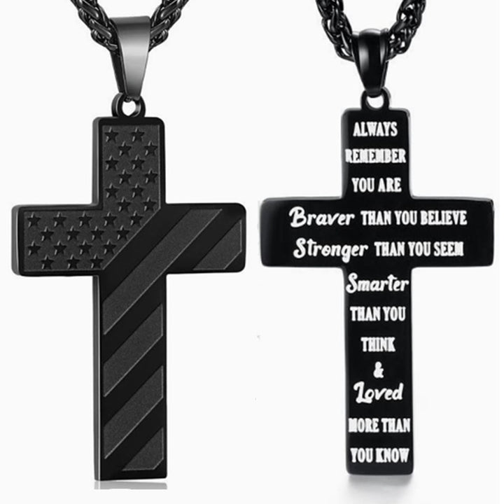 Christianartworkshop Tri-Color Cross Necklace with American Flag & Scripture: A Patriotic Expression - Black - Always Remember-2 - image 12