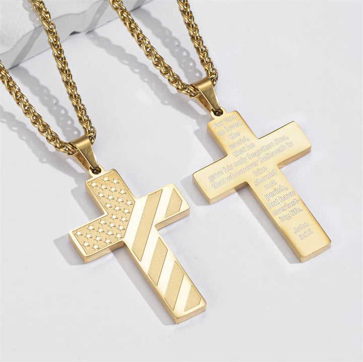 Christianartworkshop Tri-Color Cross Necklace with American Flag & Scripture: A Patriotic Expression - Golden - John 3:16 - image 32