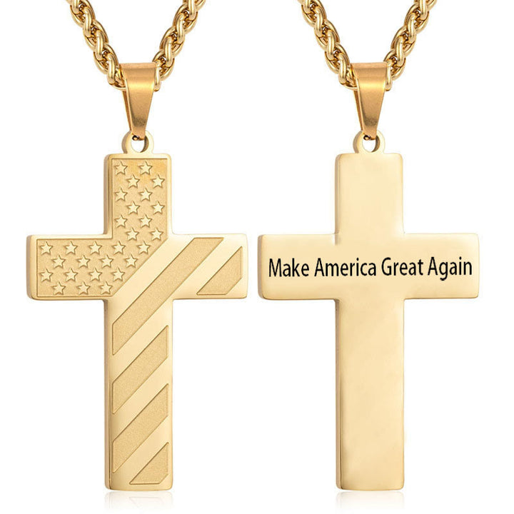 Christianartworkshop Tri-Color Cross Necklace with American Flag & Scripture: A Patriotic Expression - Golden - Make America Better Again - image 38