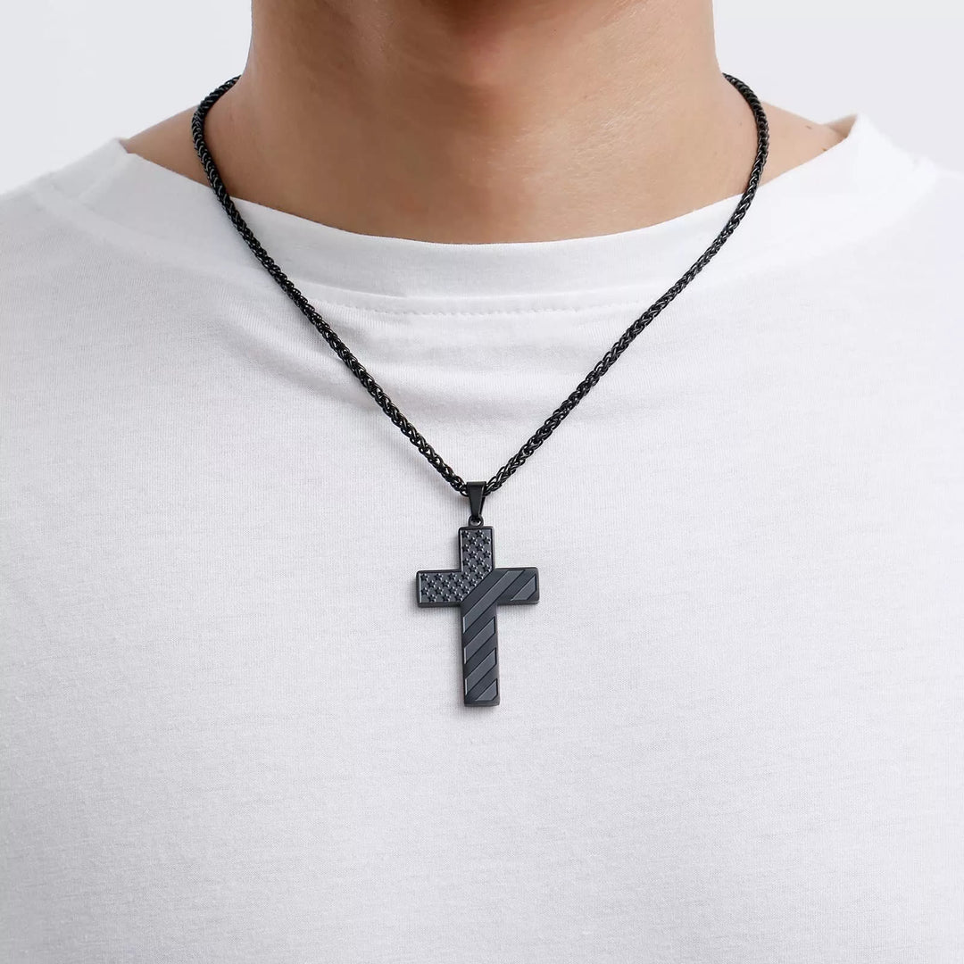 Christianartworkshop Tri-Color Cross Necklace with American Flag & Scripture: A Patriotic Expression - image 1