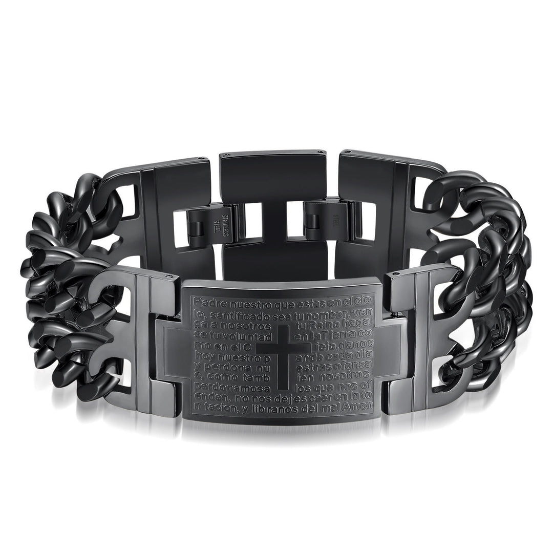 Christianartworkshop Cross & Prayer Bracelet: Sacred Text & Edgy Fashion - Black - image 7