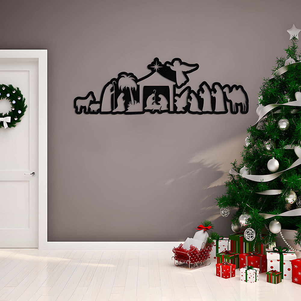 Christianartworkshop Nativity Scene Metal Wall Decor: Christmas Faith & Sacred Storytelling - Black - 15.75''*5''/40*12.7cm - image 0