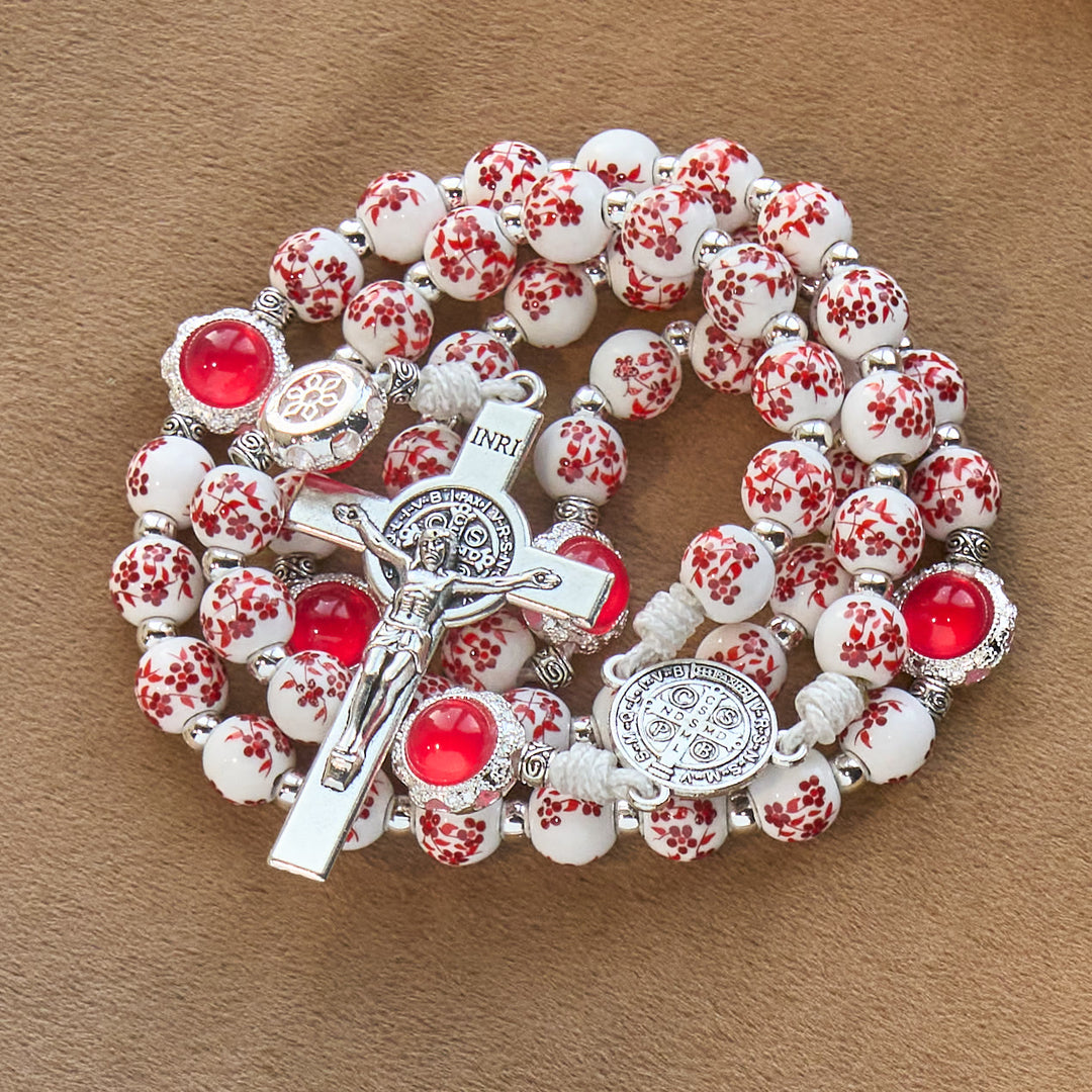 Christianartworkshop Floral Porcelain & Cat's Eye Rosary: Devotion in Detail & Prayerful Connection - image 2